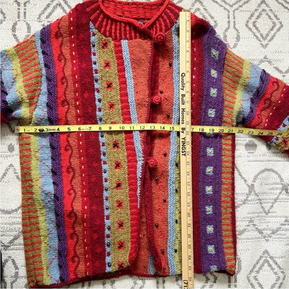 Newari Handmade Nepalese Icelandic 100% Wool Sweater Multi-color Size L/XL - Picture 4 of 6